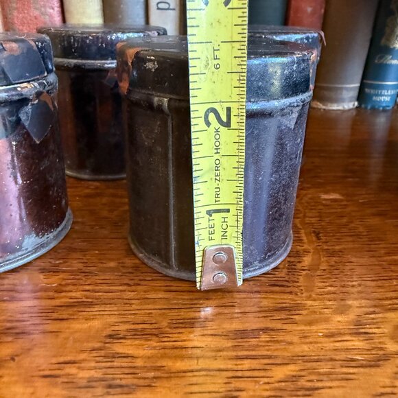 Primitive Antique 1800s Round Spice Tin with 4 Canisters - Picture 10 of 17